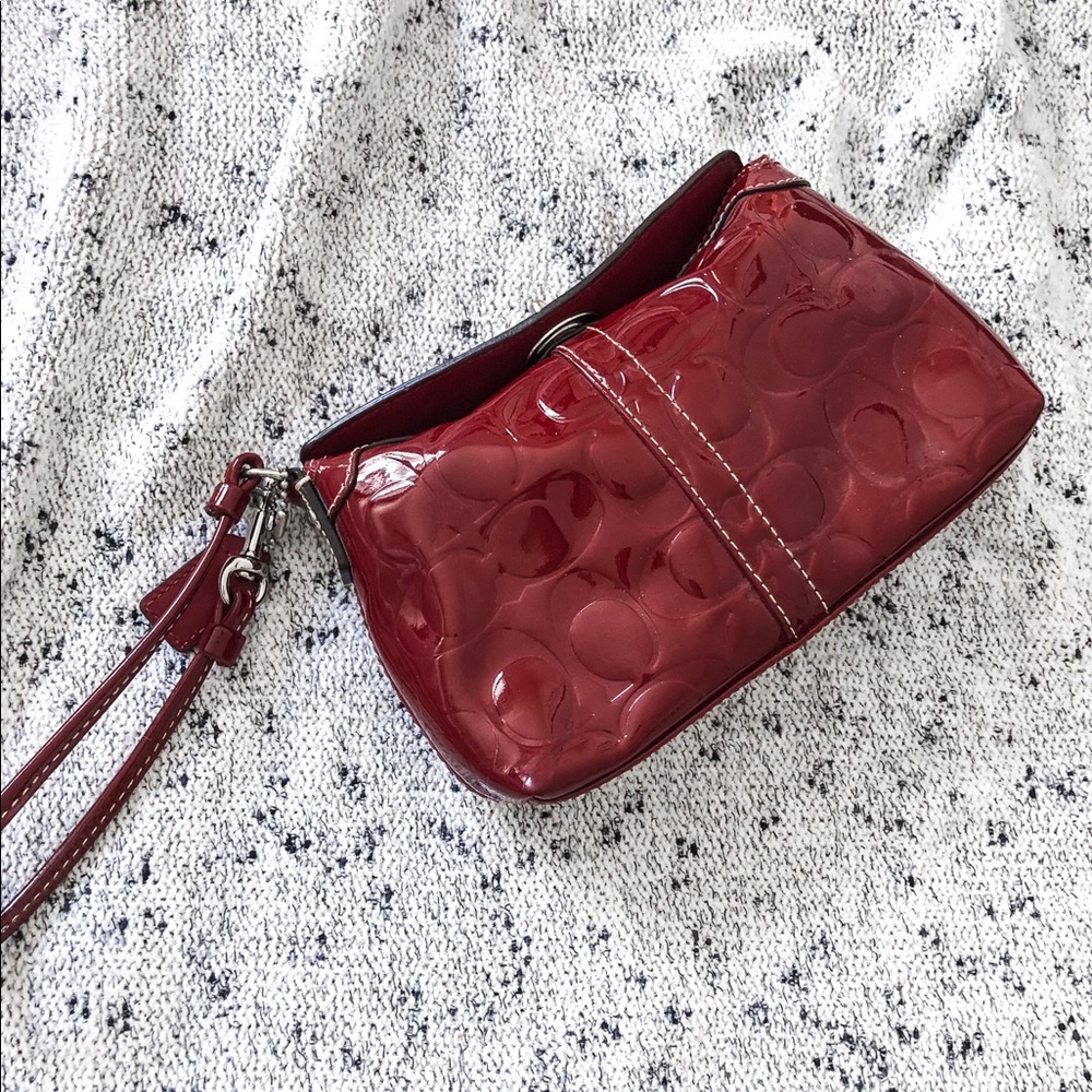 Coach red patent clutch purse like new